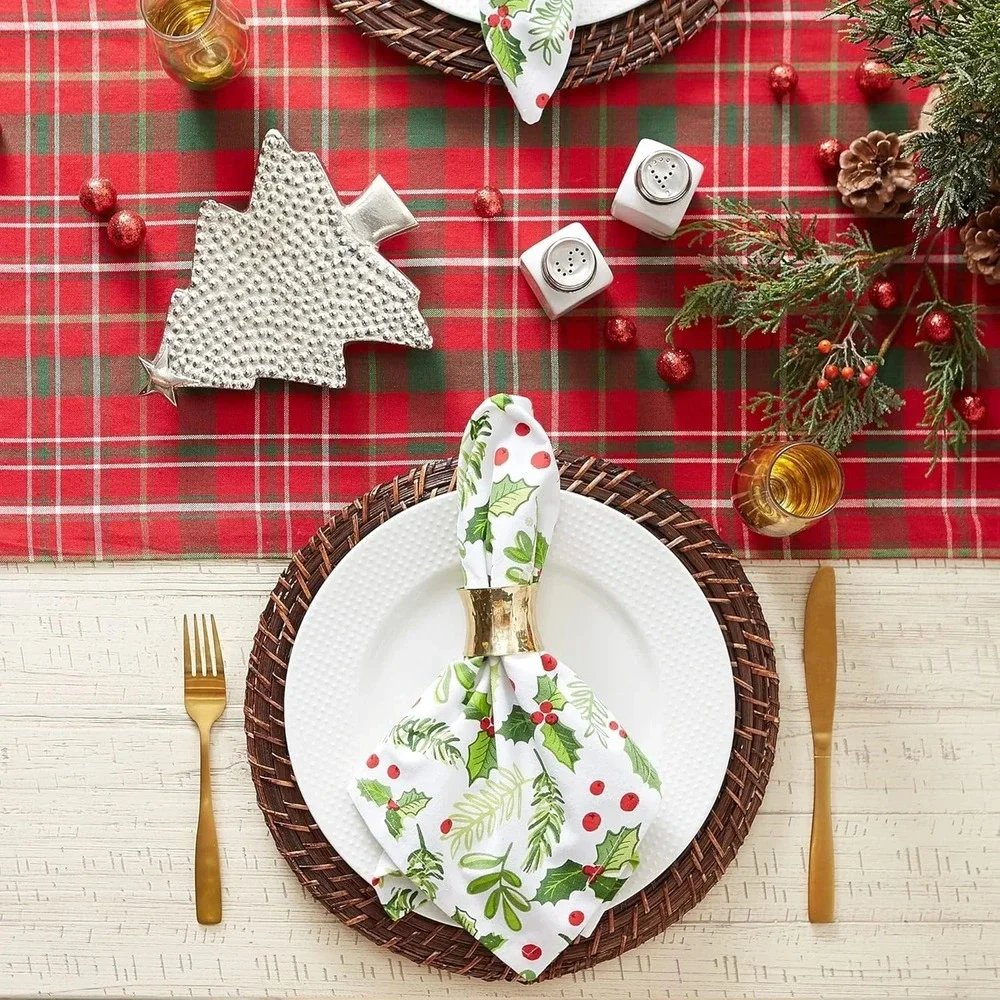 Tartan‎ Holly Plaid Christmas Table Runner, 14x108, Red & Green